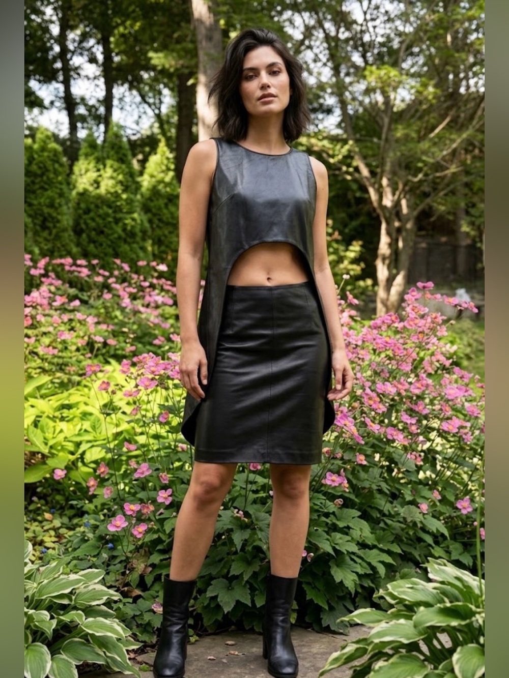 Jonathan Simkhai Sleeveless Leather Crop Top High Low